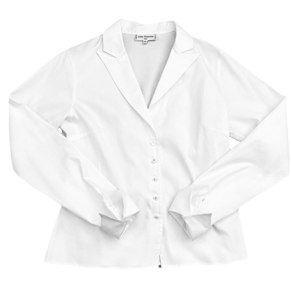 Anne Fontaine White Fitted Button Down Shirt Notched Collar